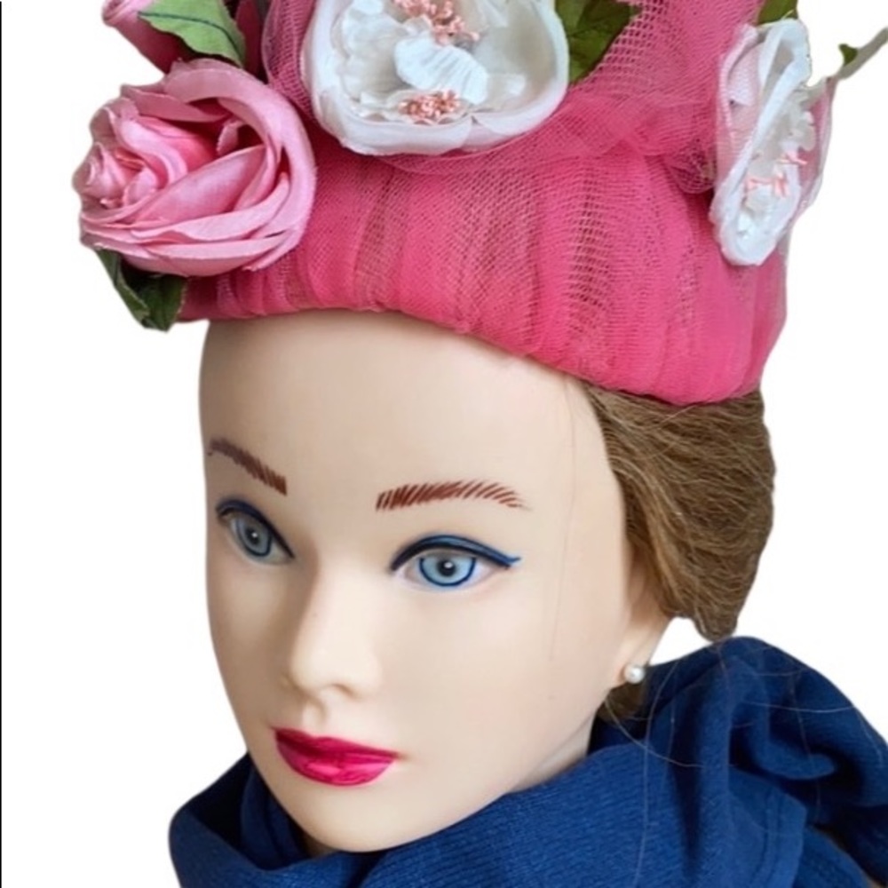 Christine Original Park Avenue New York  Pink Floral Vintage Hat